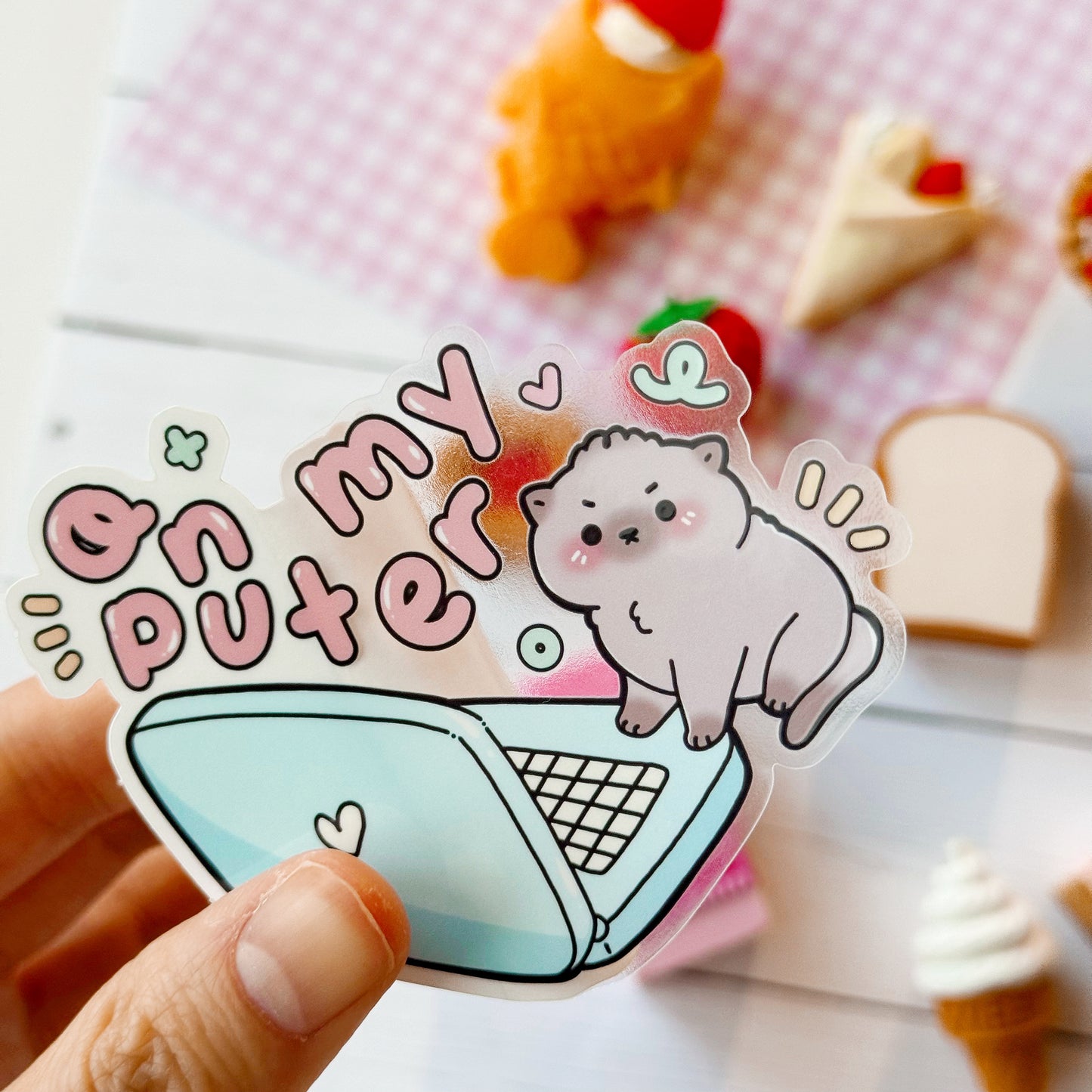 Small Cat on Laptop Vinyl Sticker