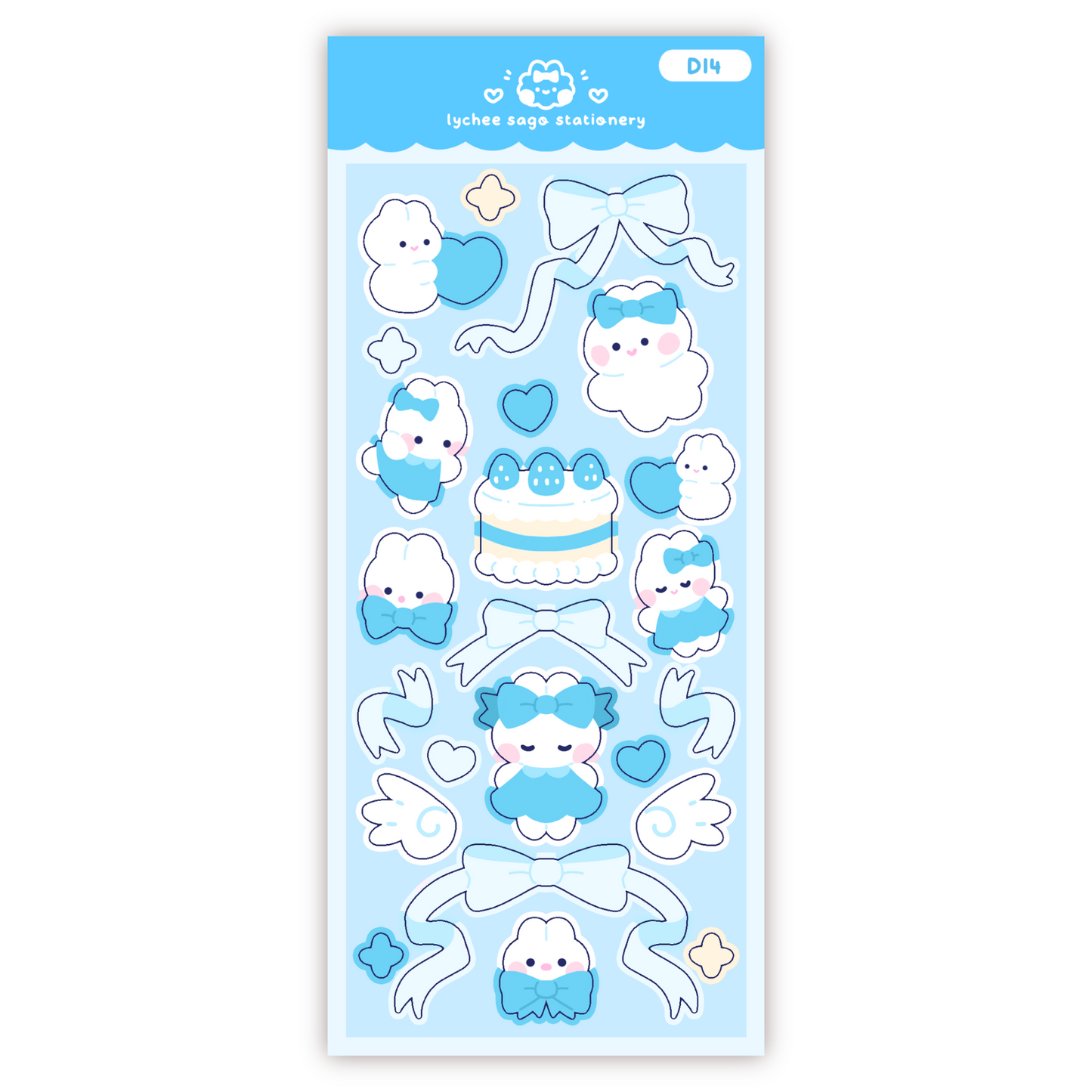 Blue Coquette Bunny Deco Sticker Sheet
