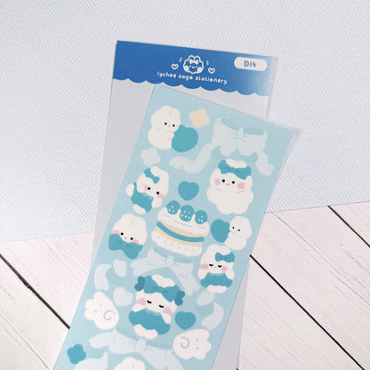 Blue Coquette Bunny Deco Sticker Sheet