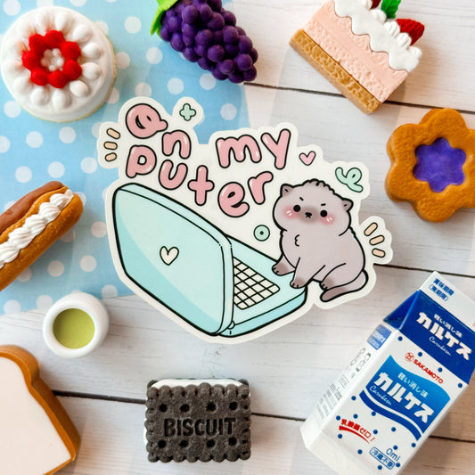 Small Cat on Laptop Vinyl Sticker