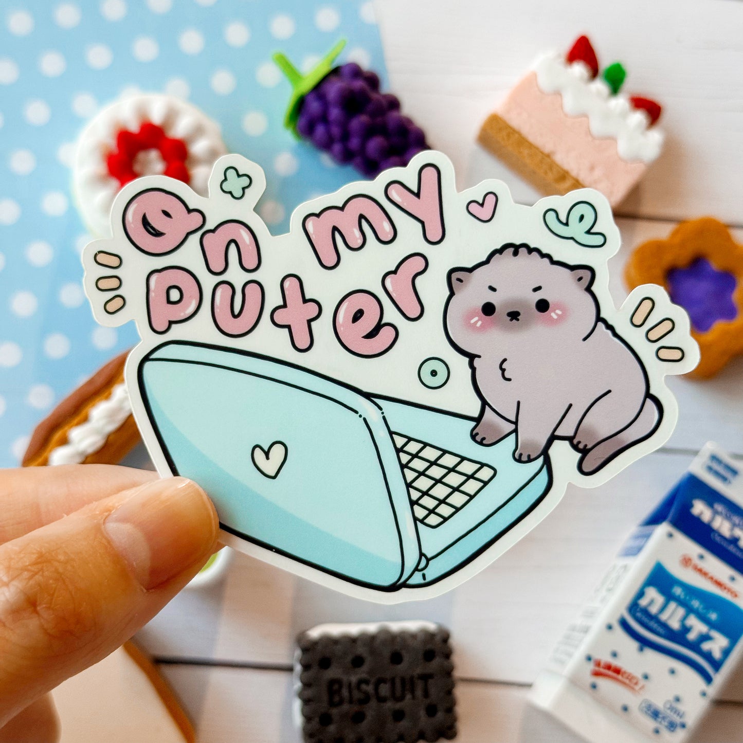 Small Cat on Laptop Vinyl Sticker